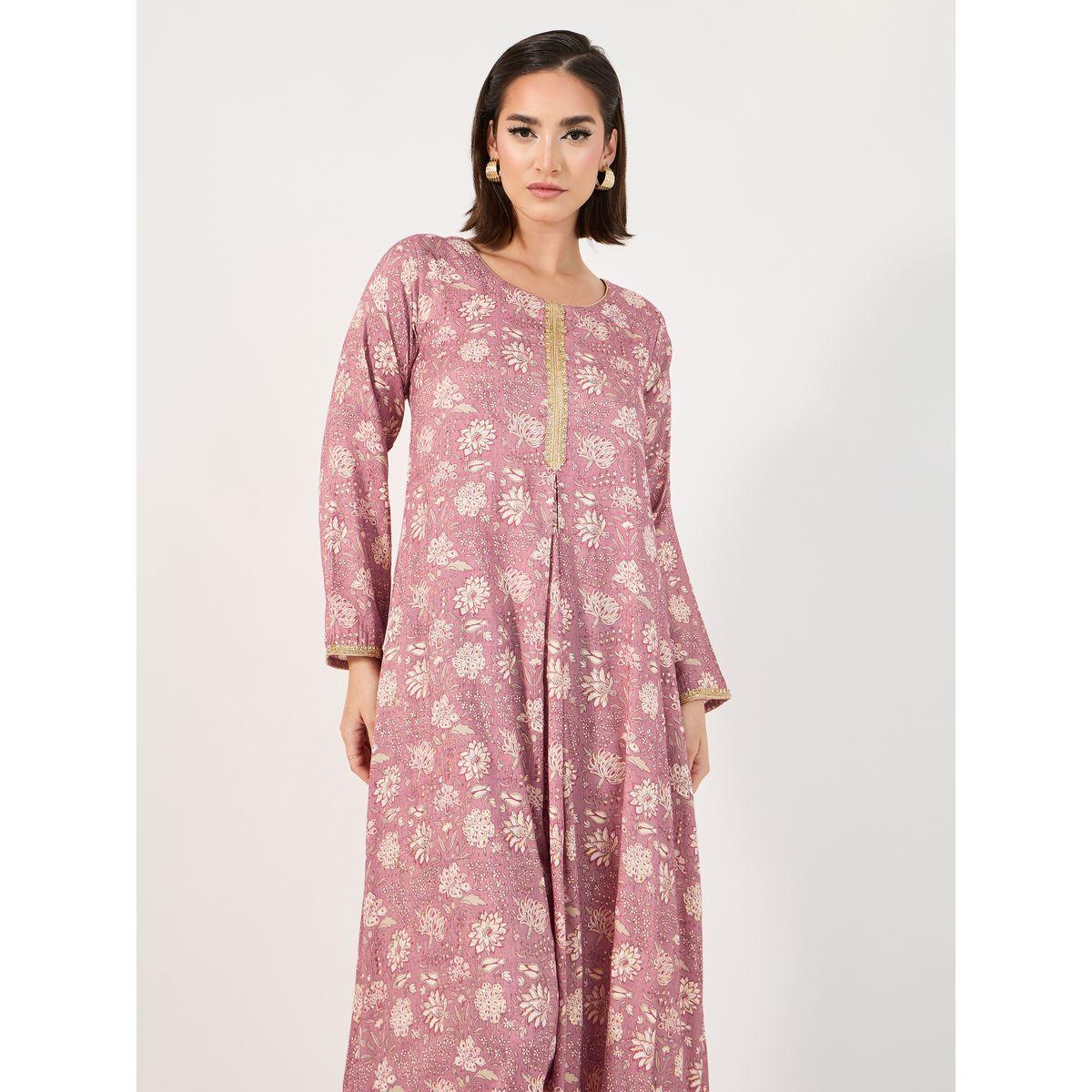 جلابية مطبعة بالكامل مع تداخلات دانتيل-women-arabicclothing-jalabiyas-image-5