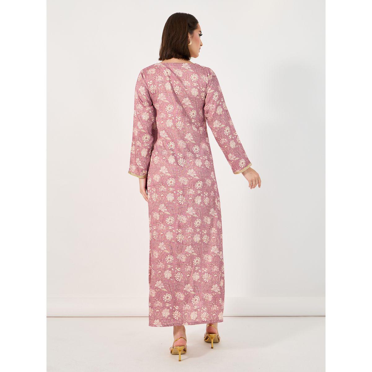 جلابية مطبعة بالكامل مع تداخلات دانتيل-women-arabicclothing-jalabiyas-image-6