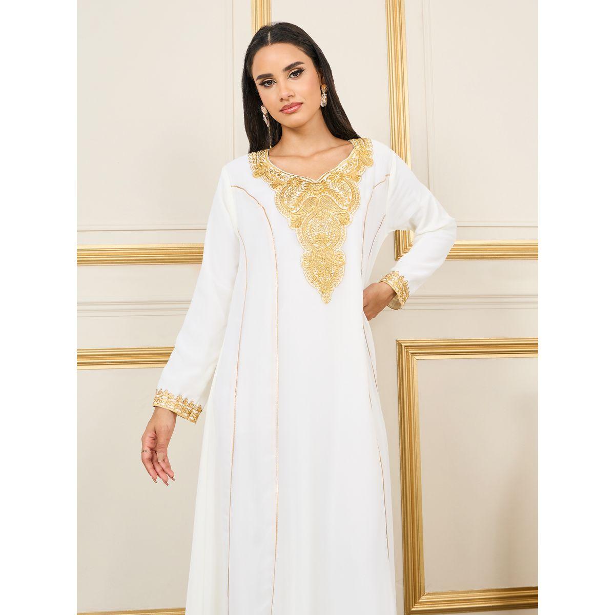 Styli Embroidered Neckline Piped Detail Jalabiya-women-arabicclothing-jalabiyas-image-2