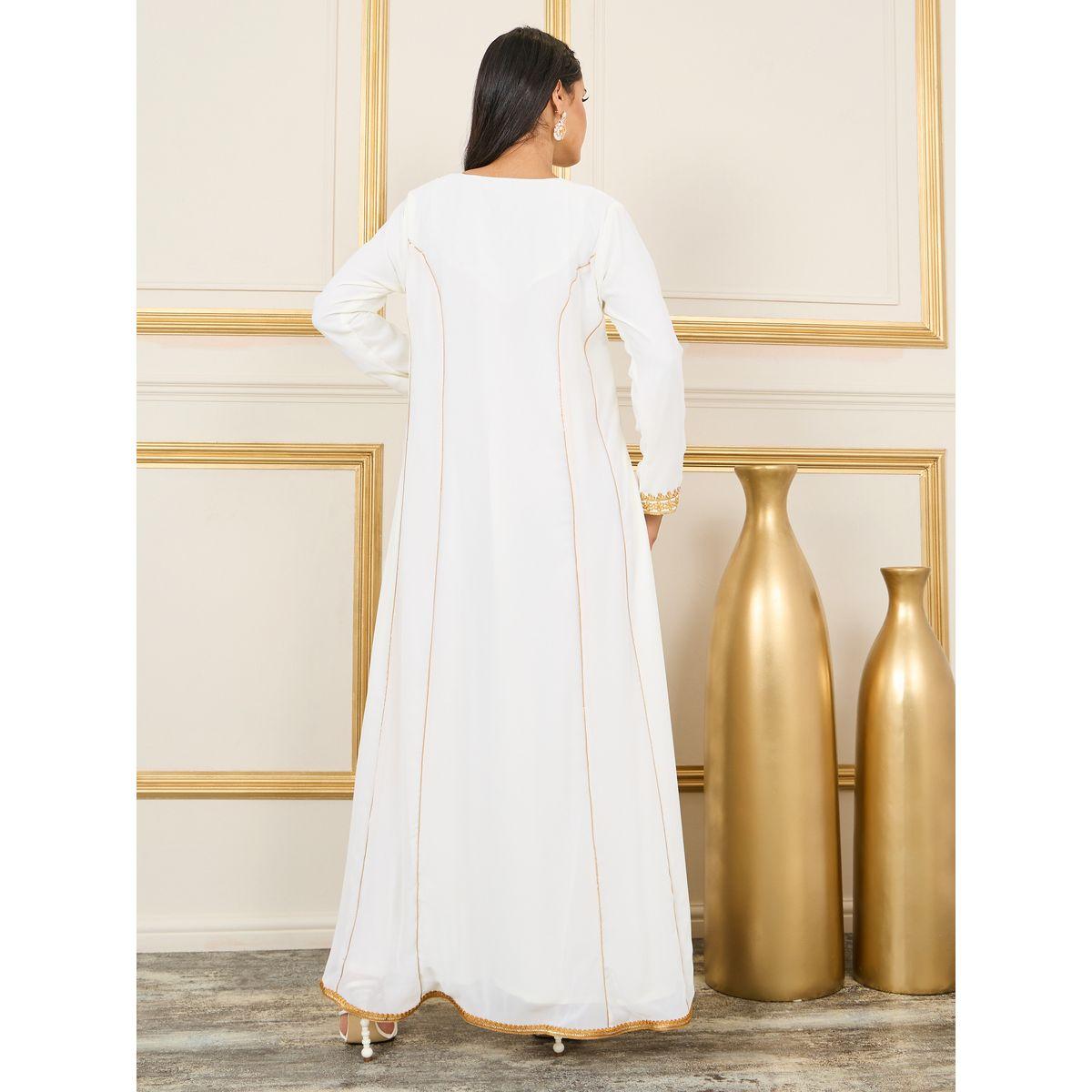 Styli Embroidered Neckline Piped Detail Jalabiya-women-arabicclothing-jalabiyas-image-4