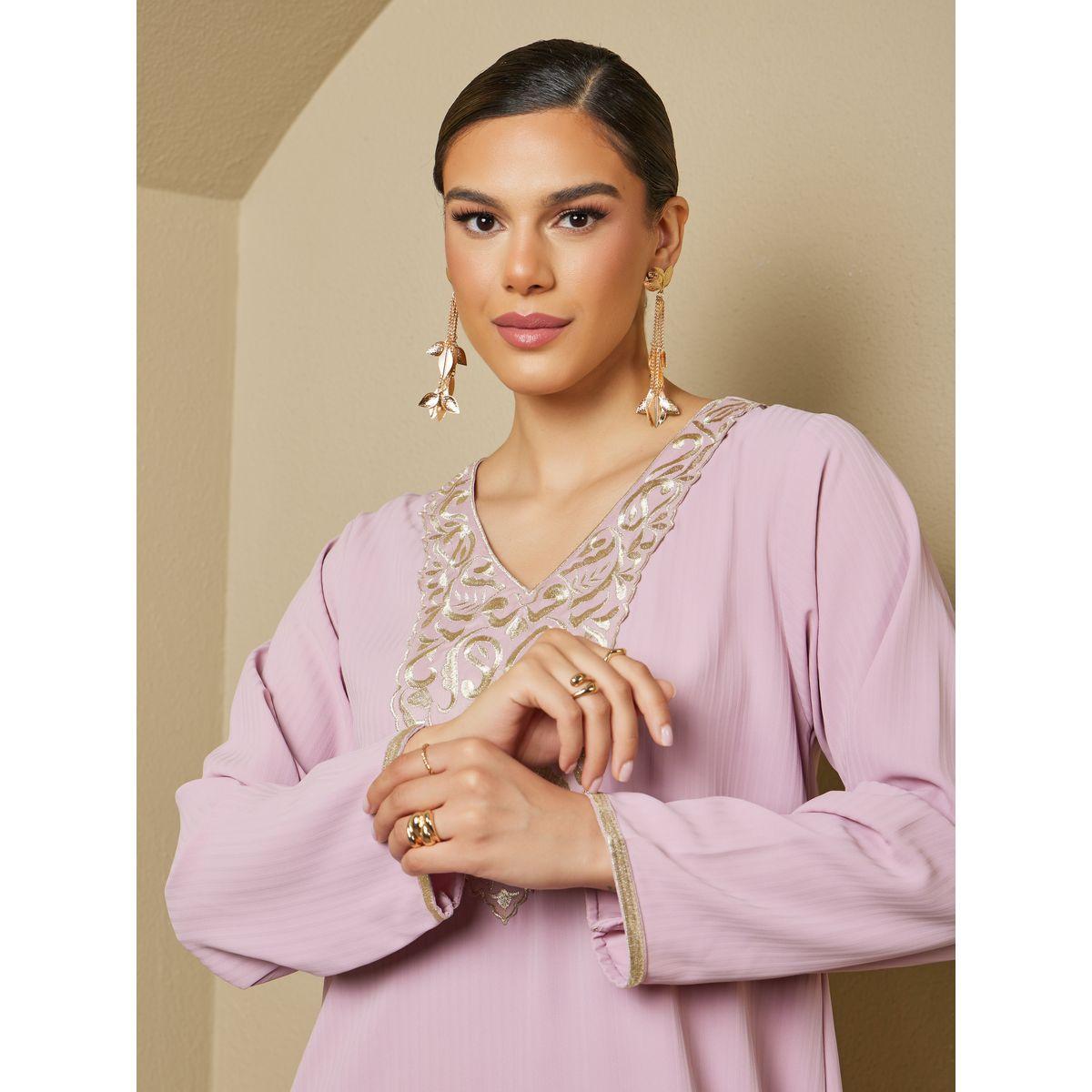 جلابية مطرزة برقبة على شكل حرف V-women-arabicclothing-jalabiyas-image-4