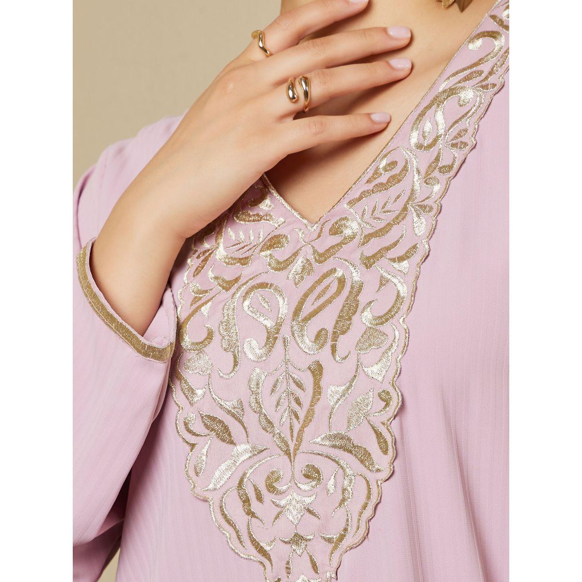 Embroidered V Neck A-Line Jalabiya-women-arabicclothing-jalabiyas-image-5