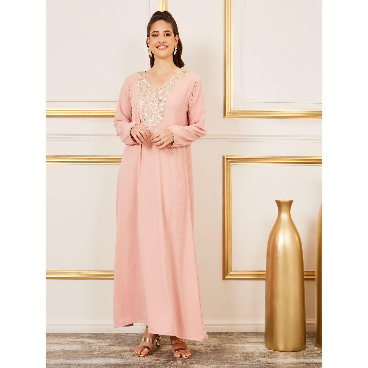 Styli Embroidered Neckline Textured Jalabiya-women-arabicclothing-jalabiyas-image-1