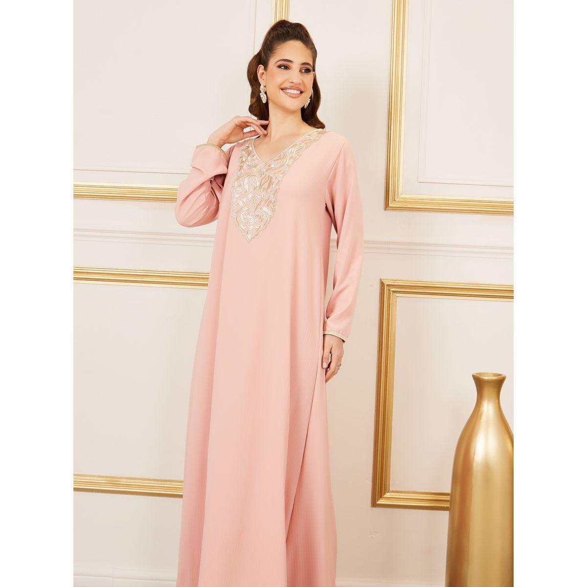 Styli Embroidered Neckline Textured Jalabiya-women-arabicclothing-jalabiyas-image-2