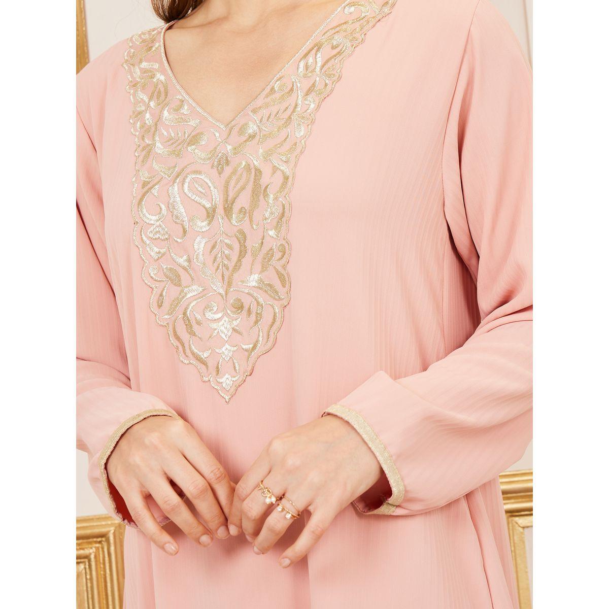 Styli Embroidered Neckline Textured Jalabiya-women-arabicclothing-jalabiyas-image-3