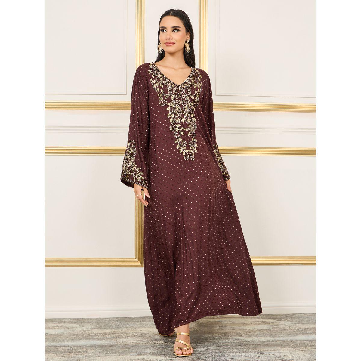 Styli Handwork Embroidered Spot AOP Jalabiya-women-arabicclothing-jalabiyas-image-1
