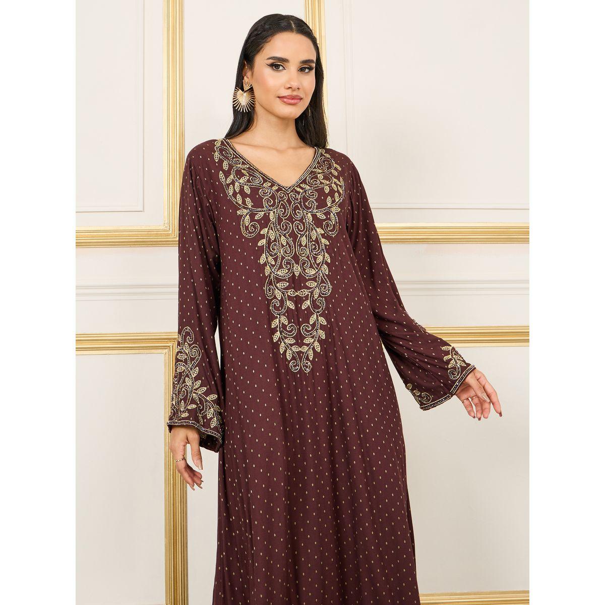 Styli Handwork Embroidered Spot AOP Jalabiya-women-arabicclothing-jalabiyas-image-2