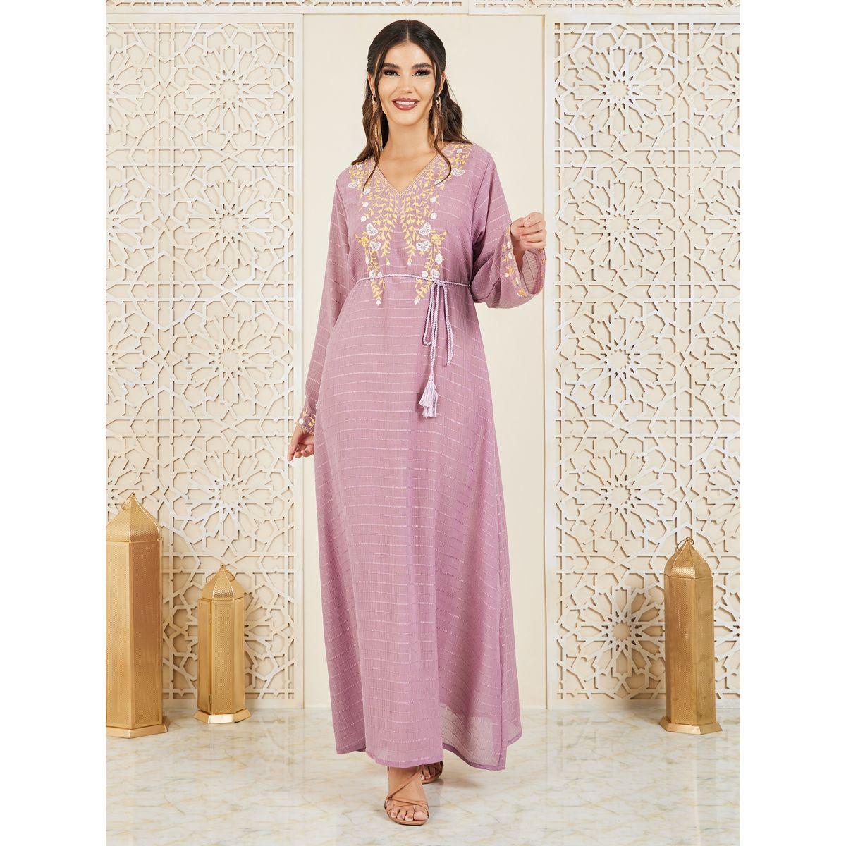 جلابية بتفاصيل مُطرّزة مع اربطة-women-arabicclothing-jalabiyas-image-1