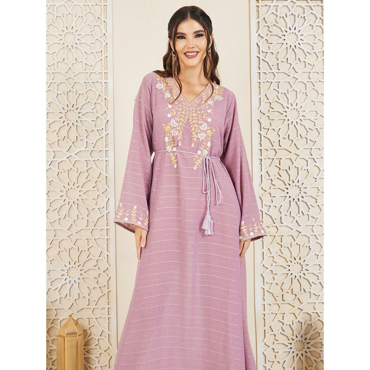 جلابية بتفاصيل مُطرّزة مع اربطة-women-arabicclothing-jalabiyas-image-2