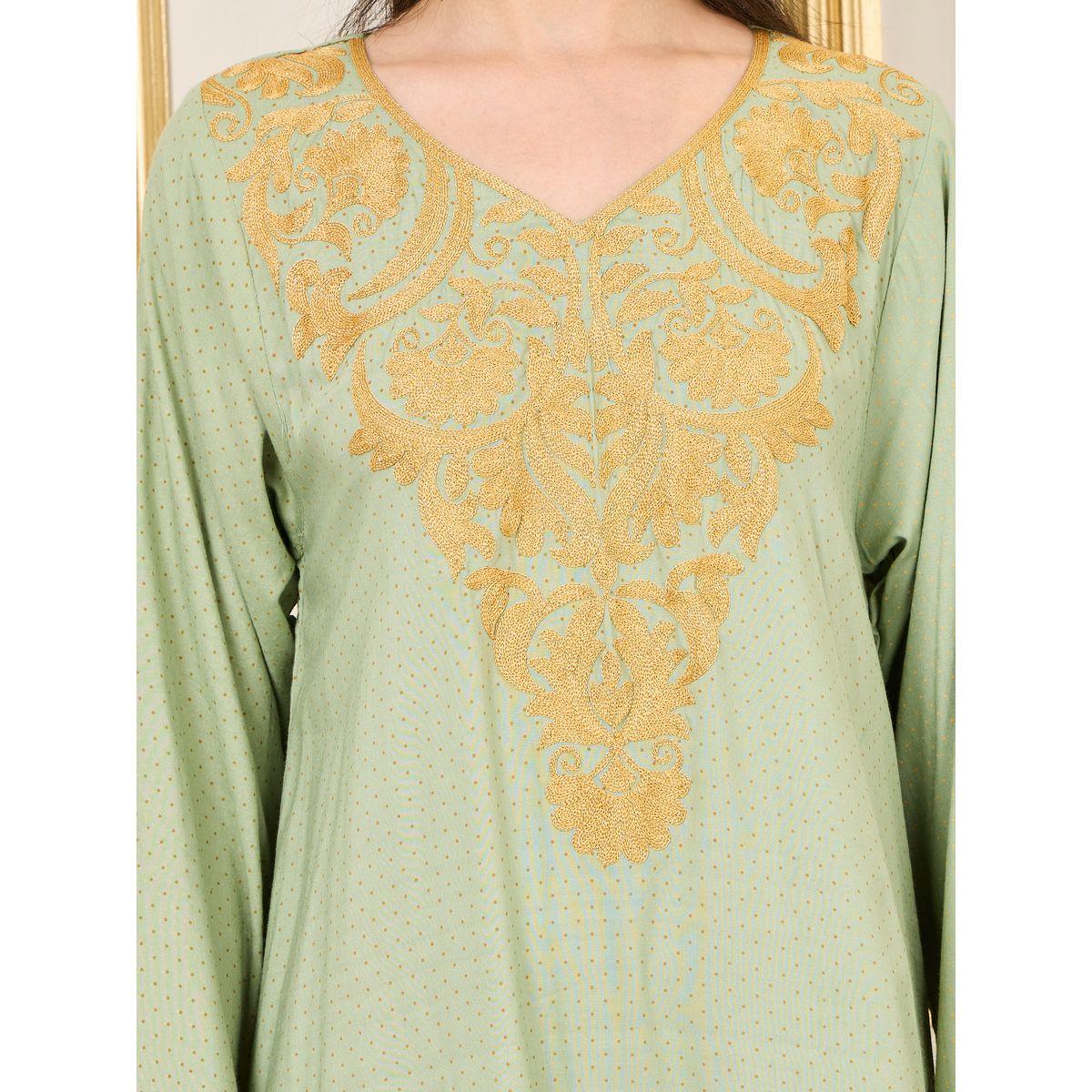 Styli Embroidered Neckline Spot AOP Jalabiya-women-arabicclothing-jalabiyas-image-3