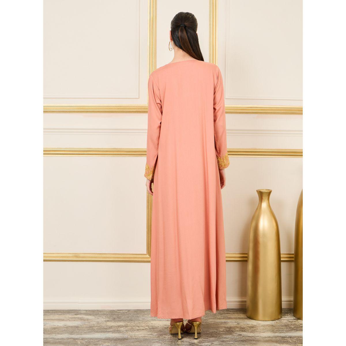 Styli Embroidered Neckline Spot AOP Jalabiya-women-arabicclothing-jalabiyas-image-4