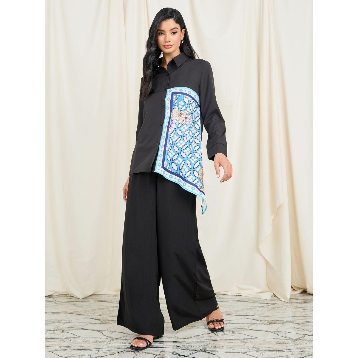 Styli Abstract Print Asymmetric Hem Shirt-women-clothing-shirtsandblouses-shirts-image-2