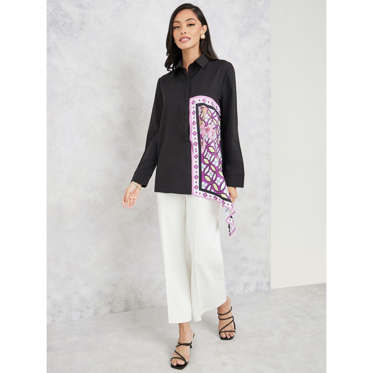 Styli Abstract Print Asymmetric Hem Shirt-women-clothing-shirtsandblouses-shirts-image-2