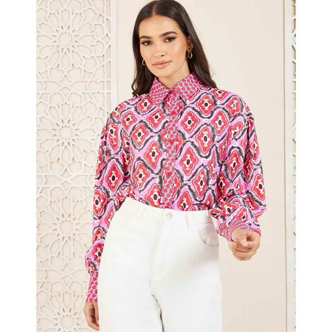 بلوزة بطبعة هندسية واكمام طويلة-women-clothing-shirtsandblouses-shirts-image-1