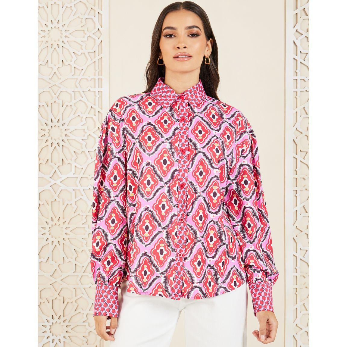 Styli Geo Print Button Front Long Sleeve Shirt-women-clothing-shirtsandblouses-shirts-image-2