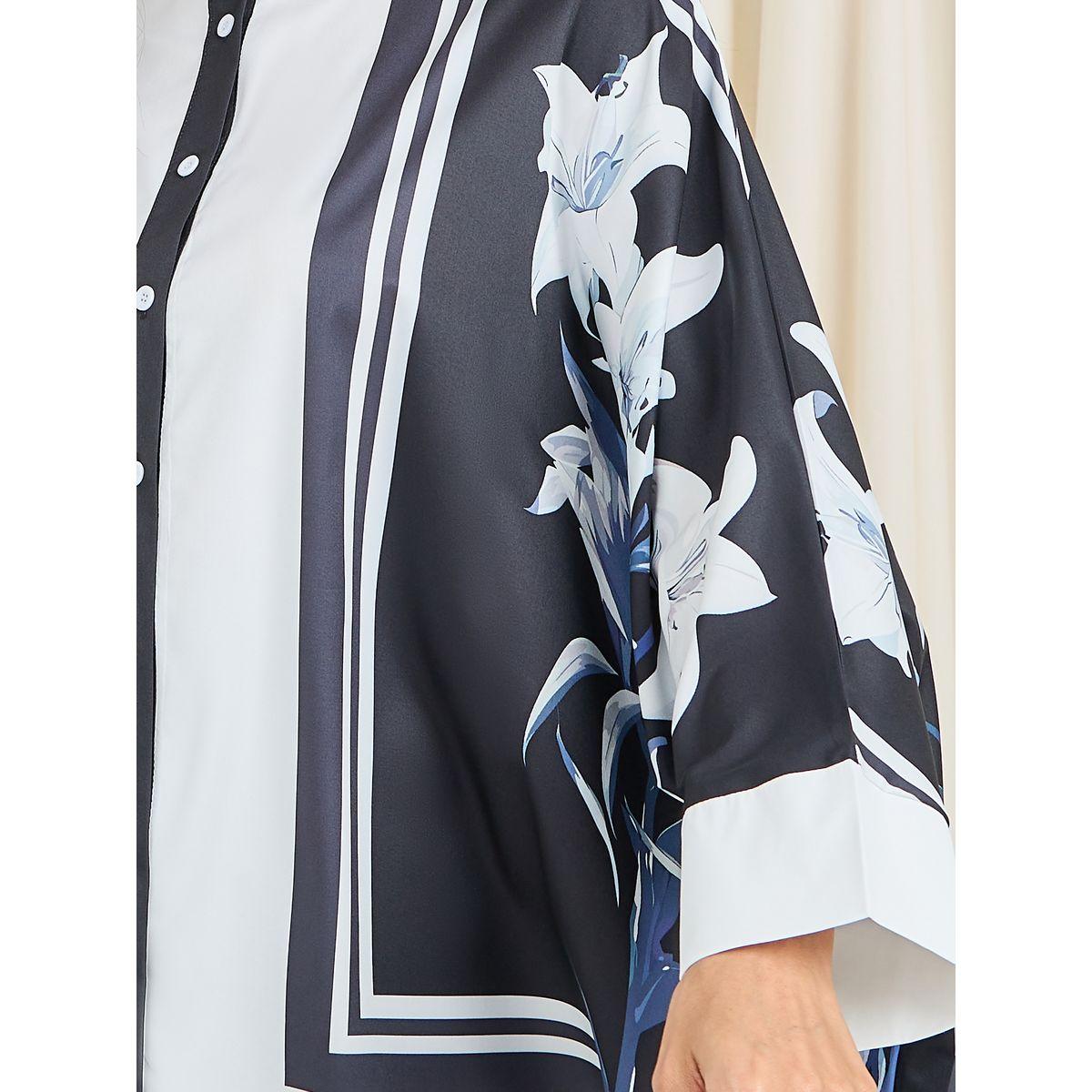 Styli Floral Print High Neck Button Closure Blouse with Batwing Sleeves-women-clothing-shirtsandblouses-blouses-image-3