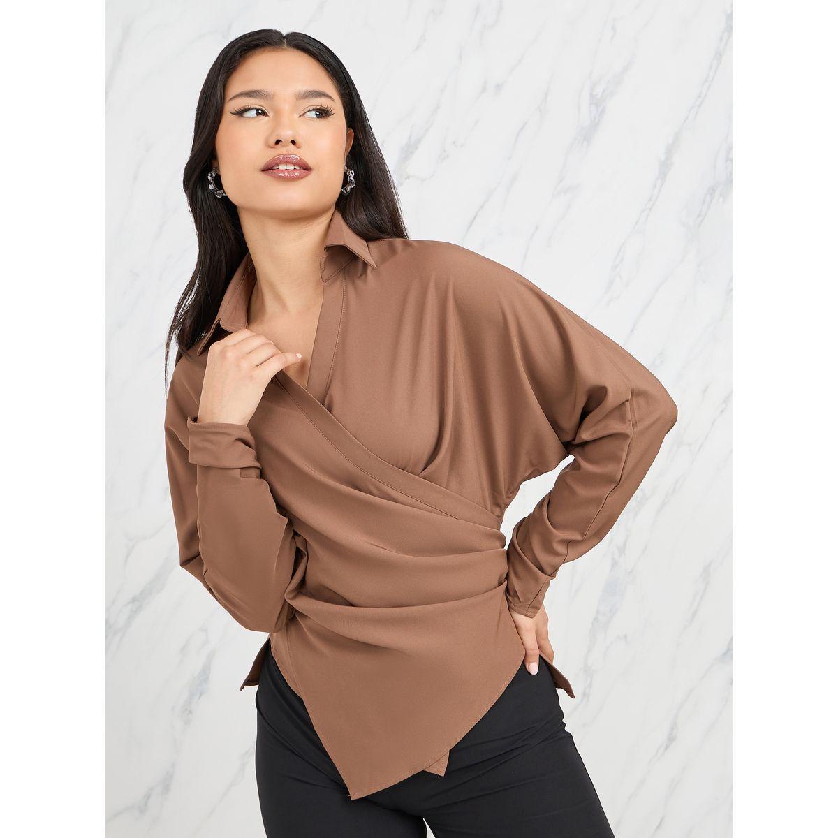 Styli Collared Batwing Sleeves Wrap Top-women-clothing-shirtsandblouses-blouses-image-1