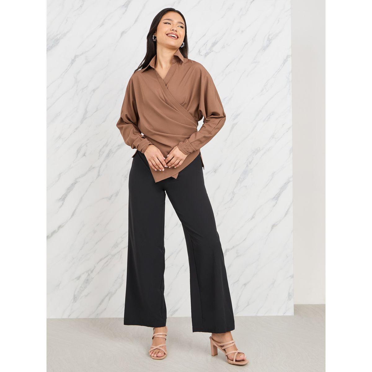 Styli Collared Batwing Sleeves Wrap Top-women-clothing-shirtsandblouses-blouses-image-2