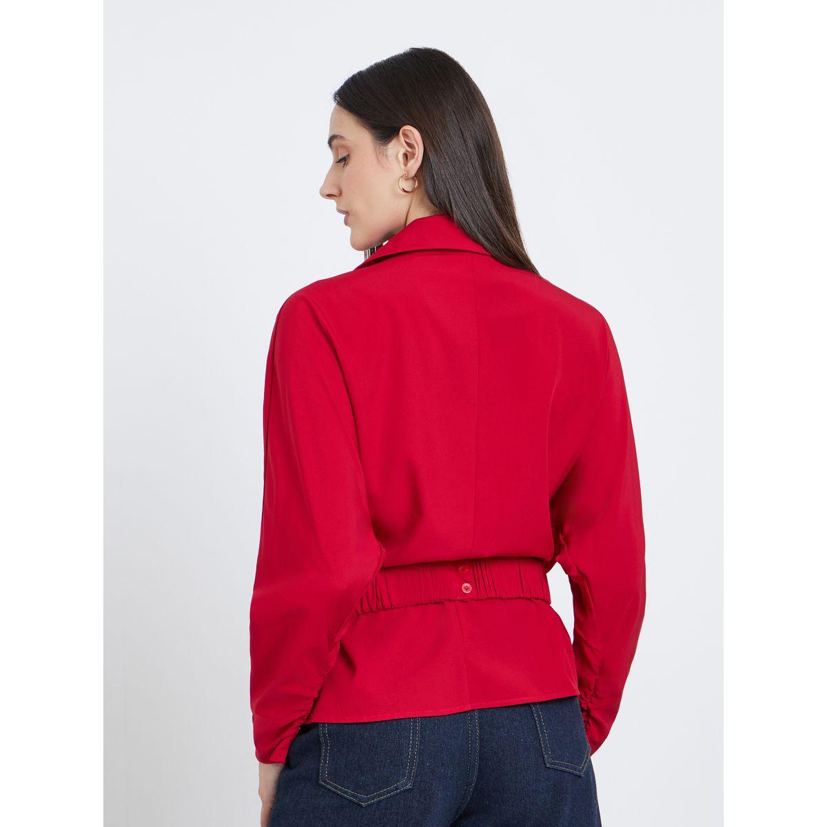 Styli Solid Collared Long Sleeve Wrap Top-women-clothing-shirtsandblouses-blouses-image-5
