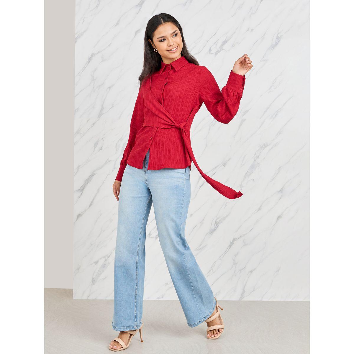 Styli Wrap Front Style Textured Long Sleeve Shirt-women-clothing-shirtsandblouses-shirts-image-2