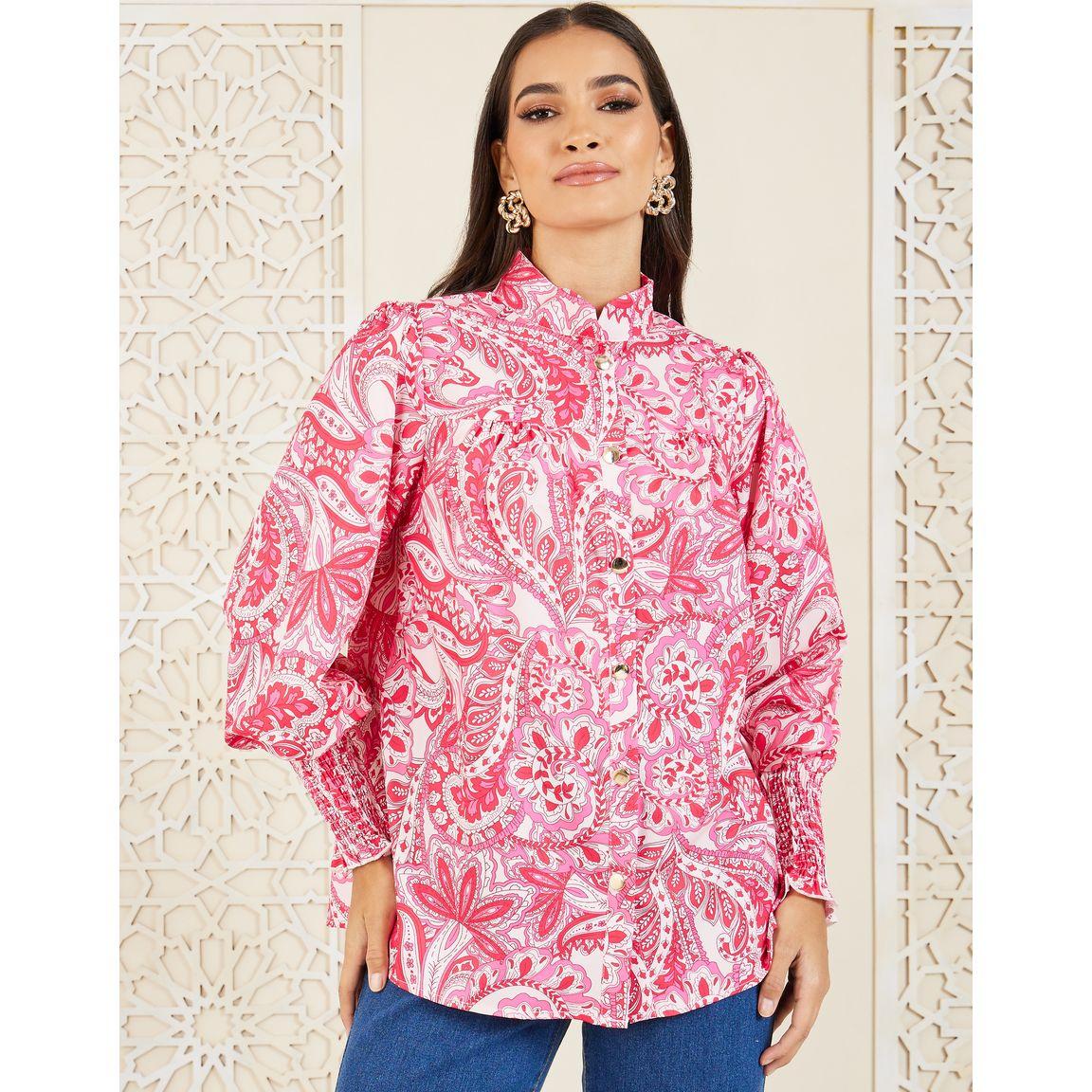 Styli Paisley Print Mandarin Collared Long Sleeve Shirt-women-clothing-shirtsandblouses-shirts-image-1