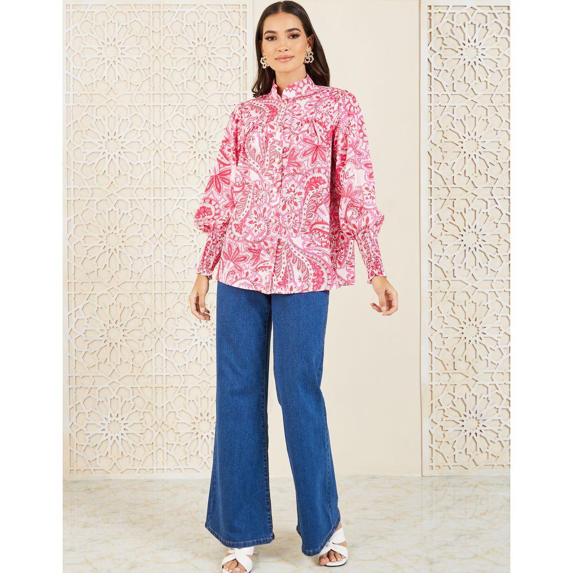 Styli Paisley Print Mandarin Collared Long Sleeve Shirt-women-clothing-shirtsandblouses-shirts-image-2
