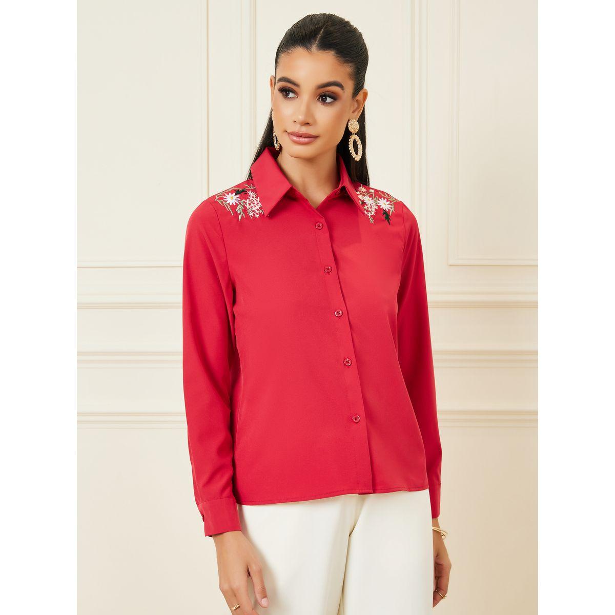 بلوزة بتفاصيل مُطرّزة وأزرار غلق-women-clothing-shirtsandblouses-shirts-image-2