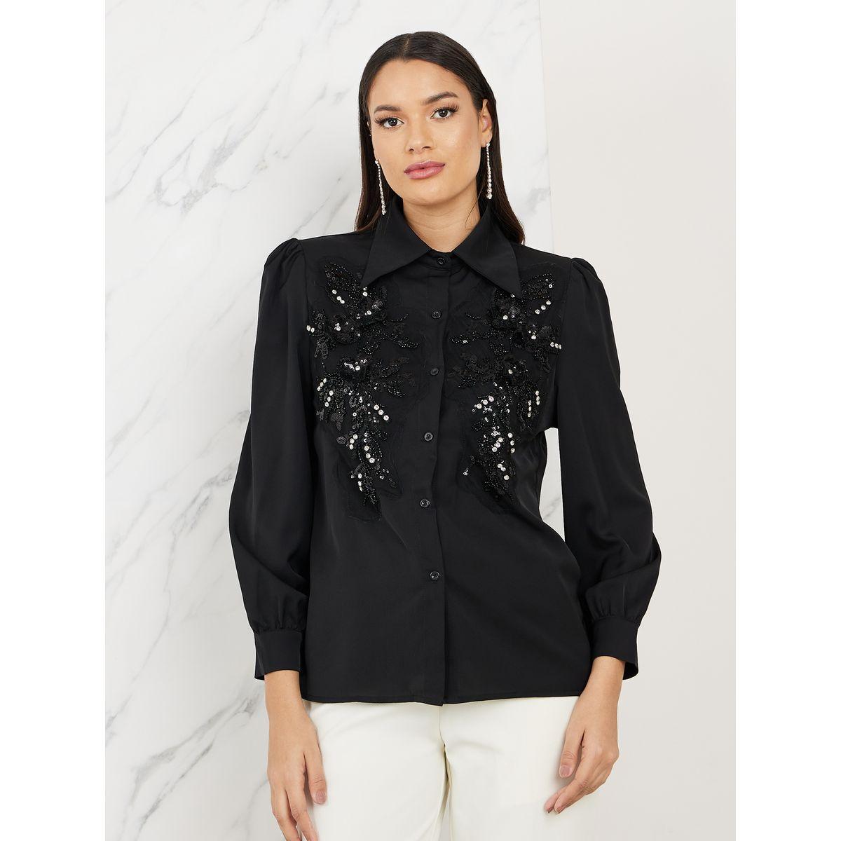 Styli Sequin Detail Pointed Tip Collar Shirt-women-clothing-shirtsandblouses-shirts-image-3