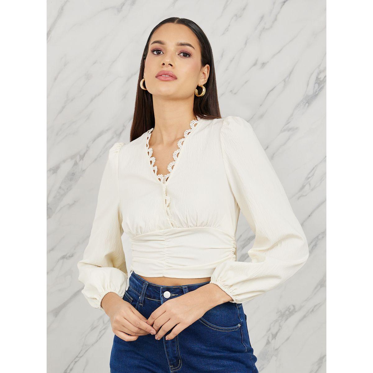 Styli Crepe Lace Trim Back Tie Up Crop Top-women-clothing-shirtsandblouses-blouses-image-1