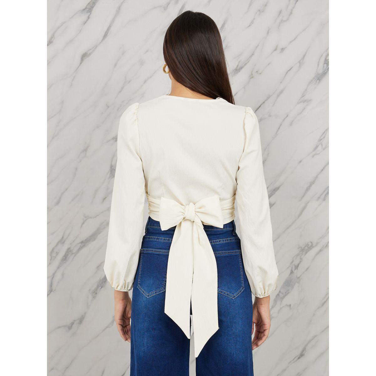بلوزة قصيرة بتفاصيل دانتيل مع اربطة-women-clothing-shirtsandblouses-blouses-image-4