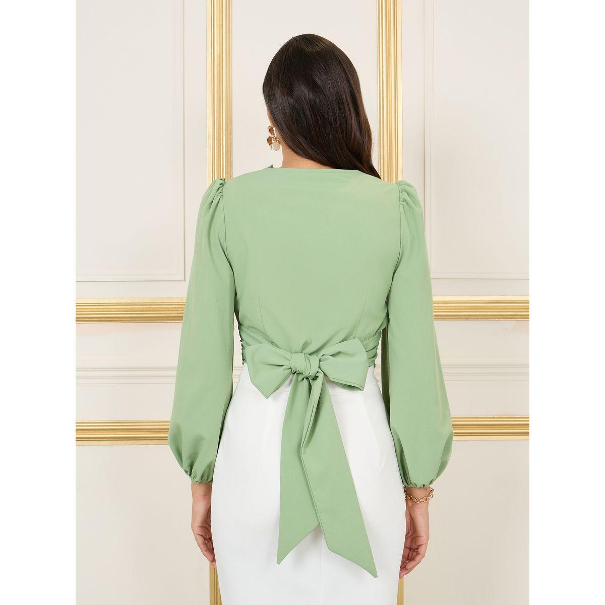 Styli Crepe Lace Trim Back Tie Up Crop Top-women-clothing-shirtsandblouses-blouses-image-4