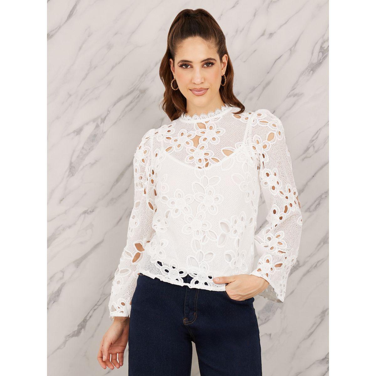 Styli Crochet Sheer Round Neck Blouse-women-clothing-shirtsandblouses-blouses-image-1