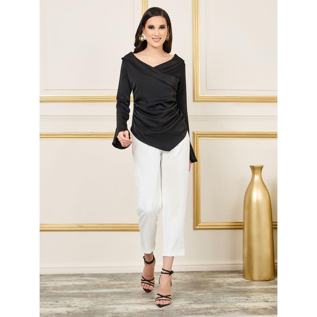 بلوزة بياقة كروس وحافة غير متماثلة الطول-women-clothing-shirtsandblouses-blouses-image-2