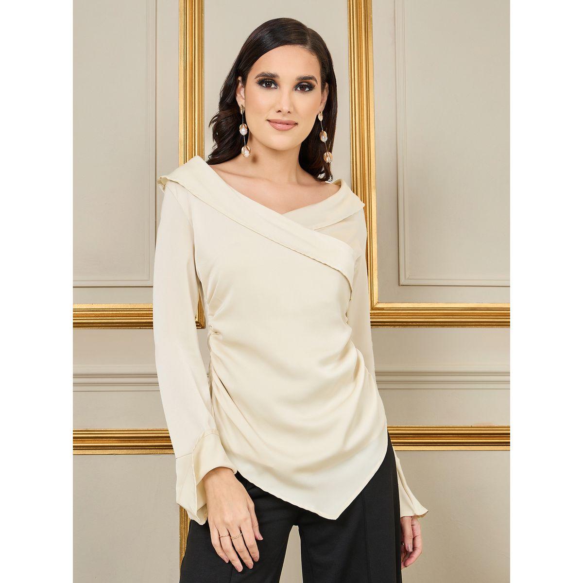 Styli Cross Collar Asymmetric Hem Top-women-clothing-shirtsandblouses-blouses-image-1