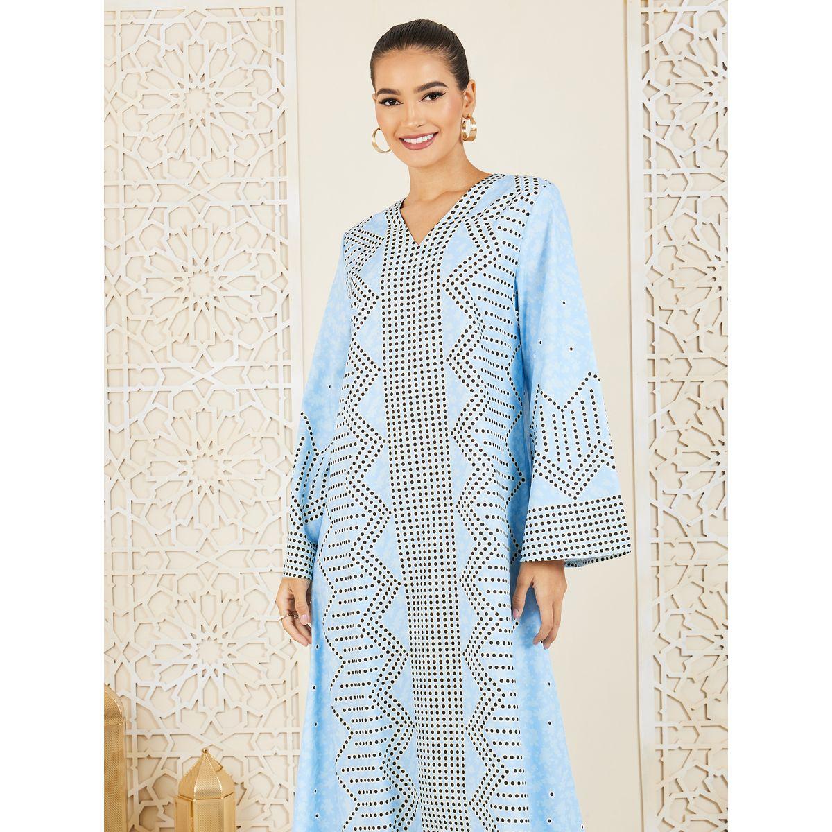 Styli Placement Spot All Over Print Jalabiya-women-arabicclothing-jalabiyas-image-2
