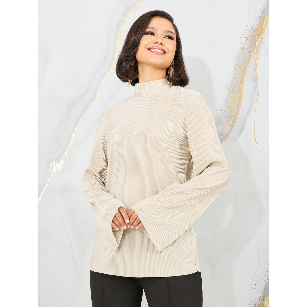 Styli Plisse High Neck Flute Sleeves Blouse-women-clothing-shirtsandblouses-blouses-image-2