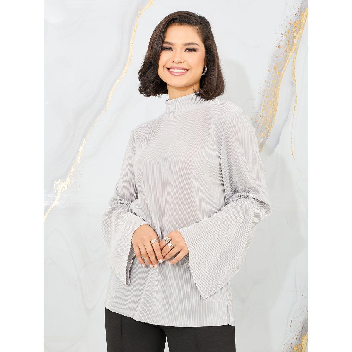 Styli Plisse High Neck Flute Sleeves Blouse-women-clothing-shirtsandblouses-blouses-image-2