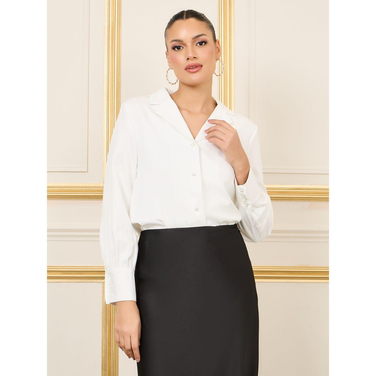 Styli Button Detail Notch Lapel Neck Blouse-women-clothing-shirtsandblouses-blouses-image-1