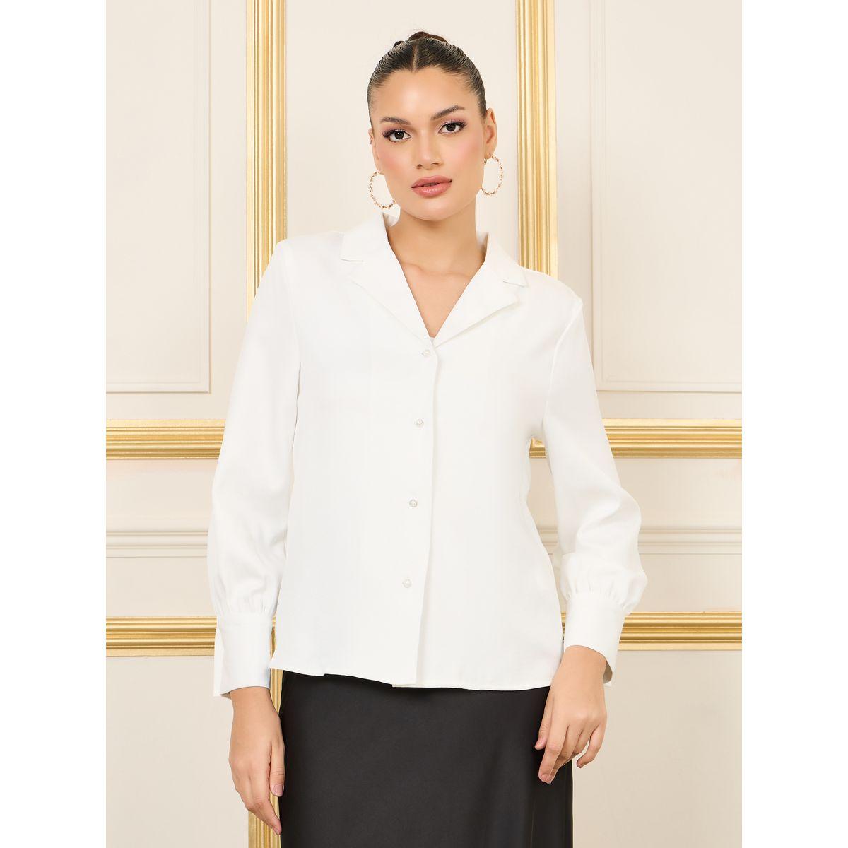 Styli Button Detail Notch Lapel Neck Blouse-women-clothing-shirtsandblouses-blouses-image-2