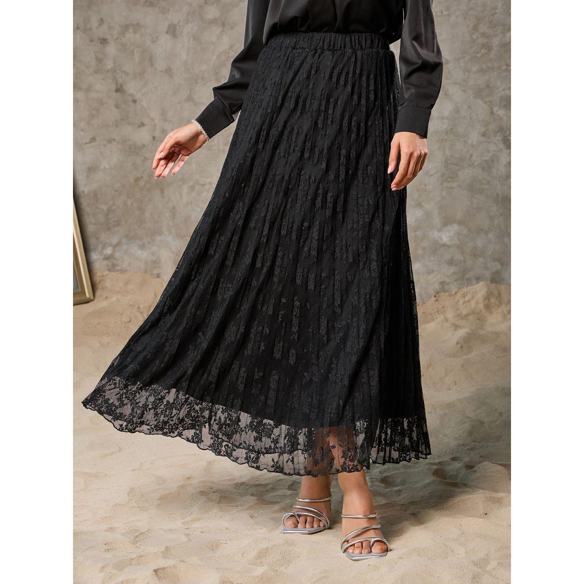 تنورة طويلة بتفاصيل شبكية وكشكش-women-clothing-bottoms-skirts-image-1