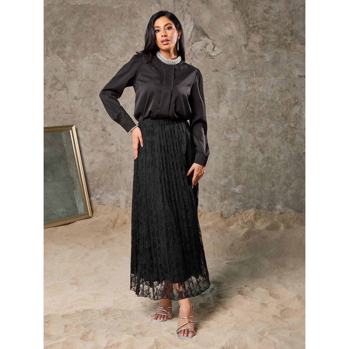 Styli All Over Lace Mesh A-Line Maxi Skirt-women-clothing-bottoms-skirts-image-2