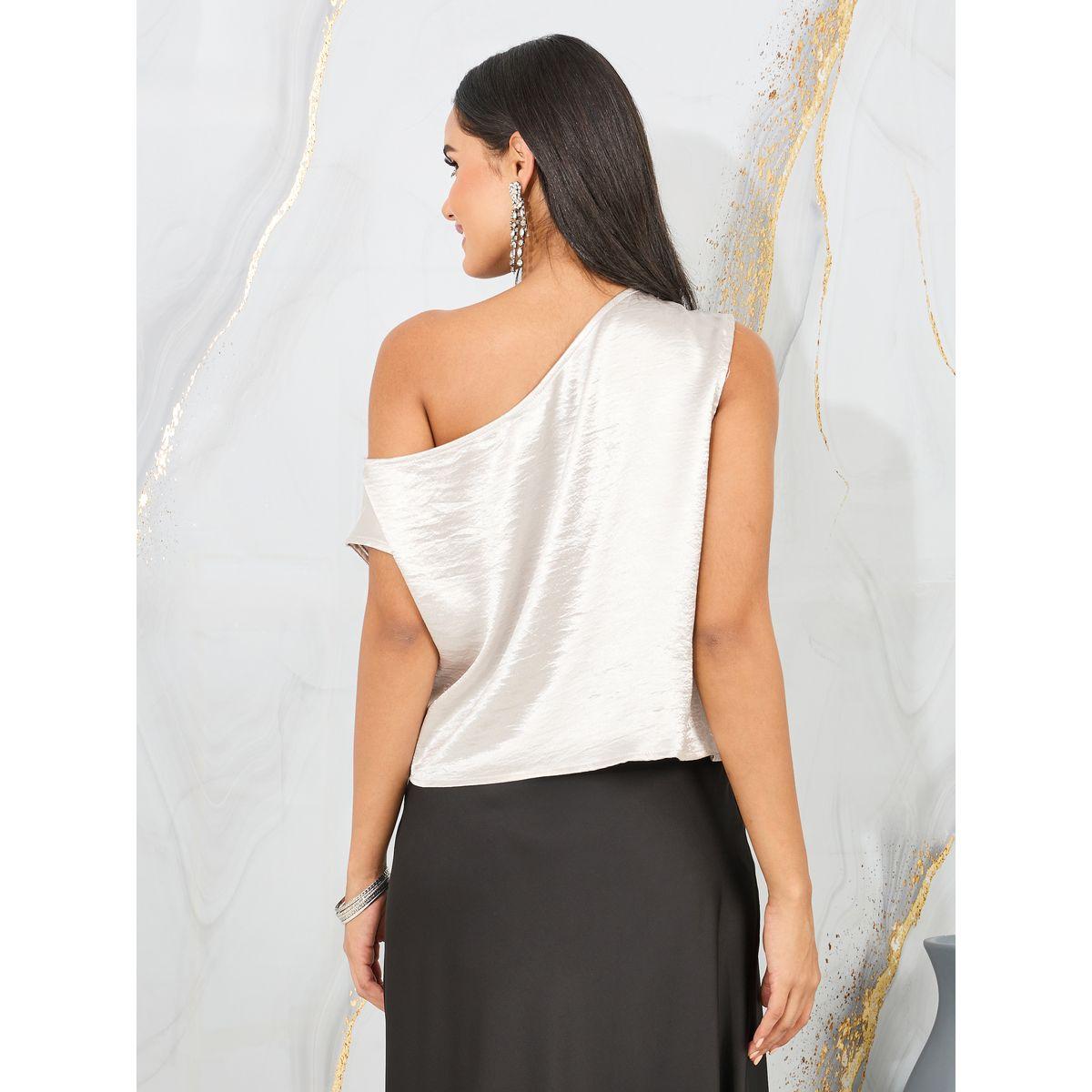 Styli Satin Asymmetric Neck Sleeveless Pleated Blouse-women-clothing-shirtsandblouses-blouses-image-5