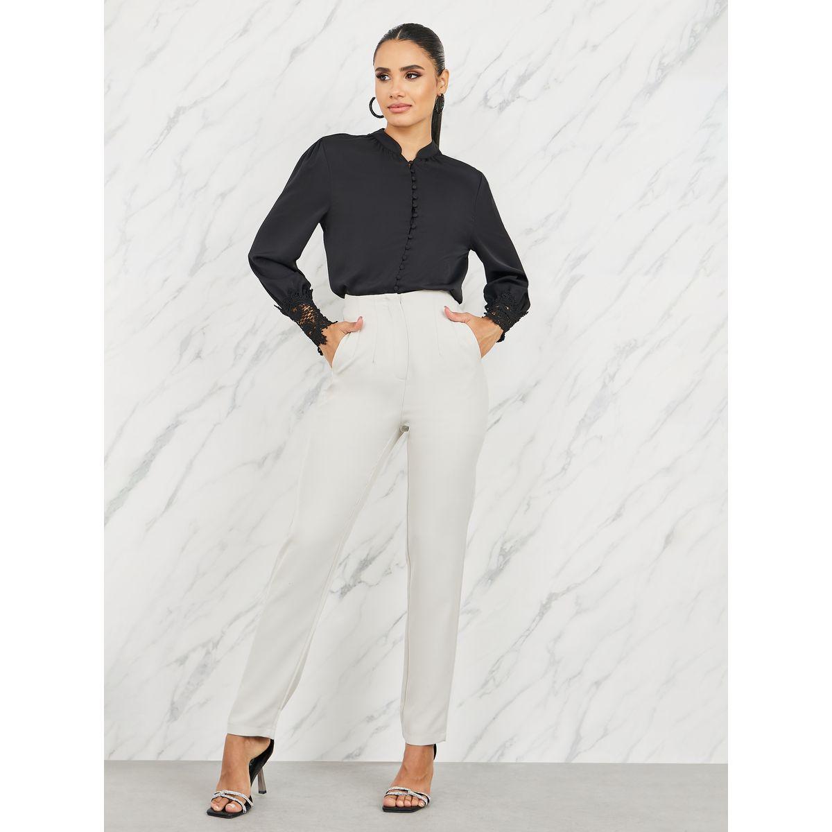 Styli Lace Cuff Sleeves Button Loop Closure Blouse-women-clothing-shirtsandblouses-blouses-image-2