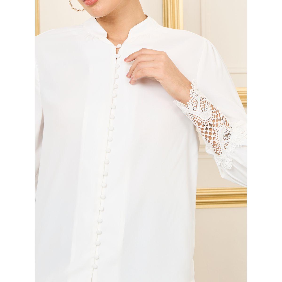 Styli Lace Cuff Sleeves Button Loop Closure Blouse-women-clothing-shirtsandblouses-blouses-image-4