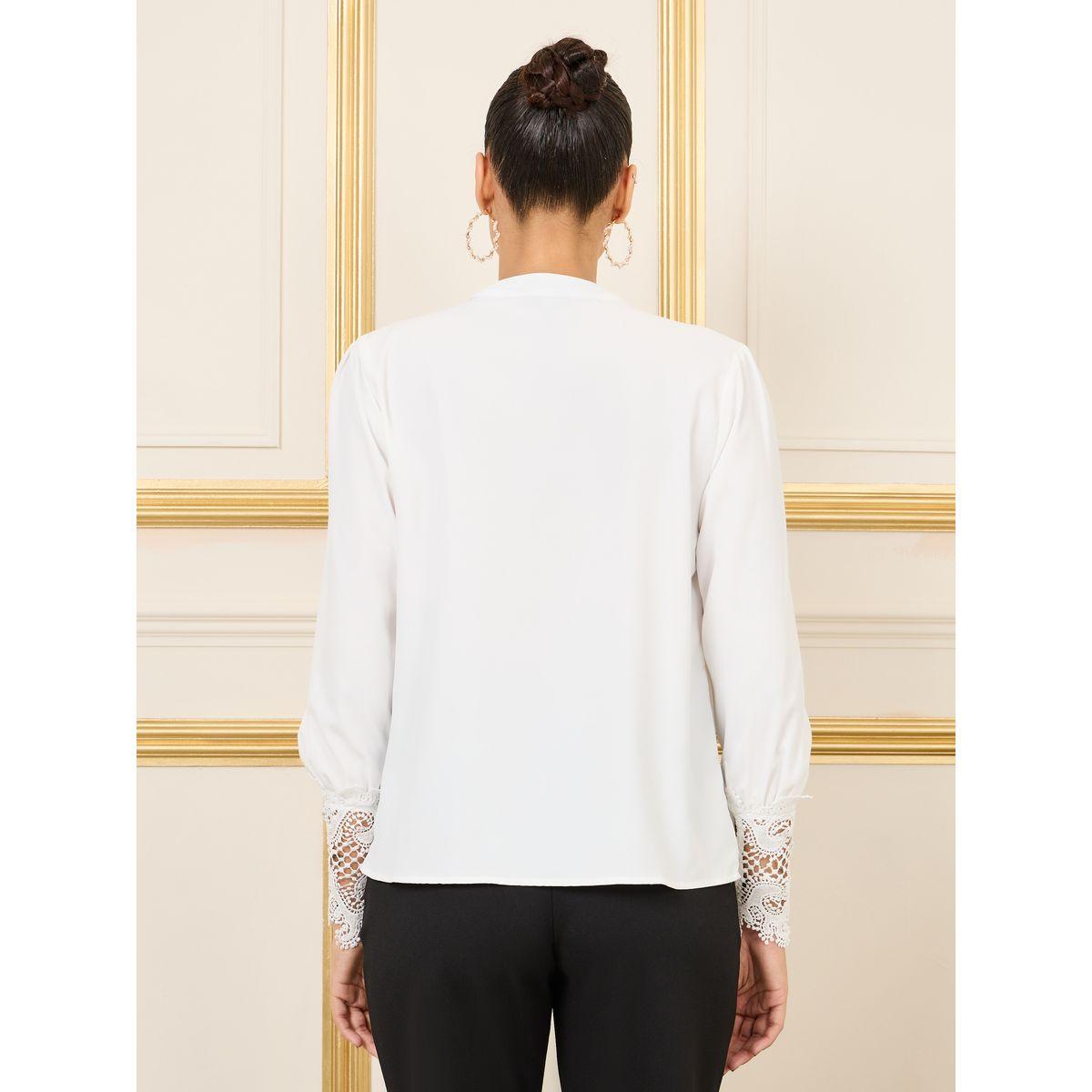 Styli Lace Cuff Sleeves Button Loop Closure Blouse-women-clothing-shirtsandblouses-blouses-image-5