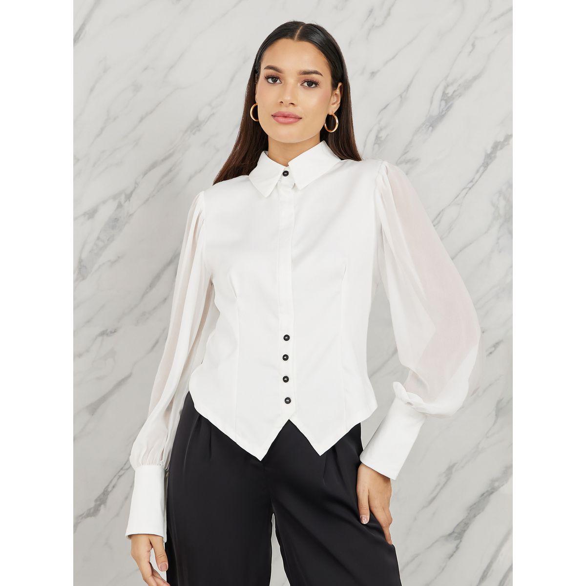 بلوزة بحافة غير متماثلة الطول مع ازرار-women-clothing-shirtsandblouses-shirts-image-1