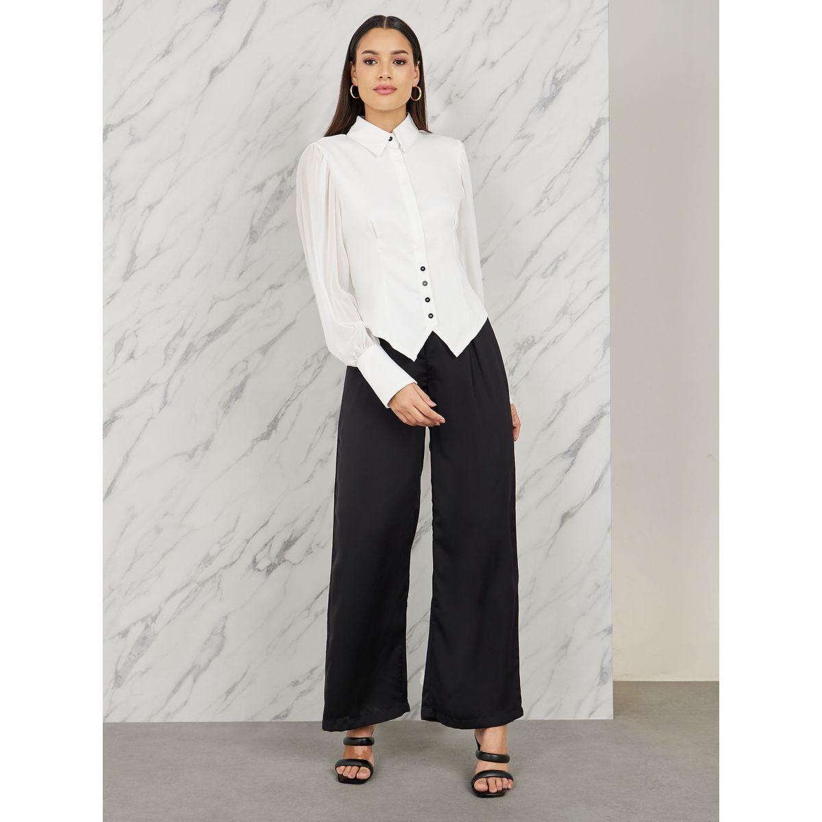 بلوزة بحافة غير متماثلة الطول مع ازرار-women-clothing-shirtsandblouses-shirts-image-2