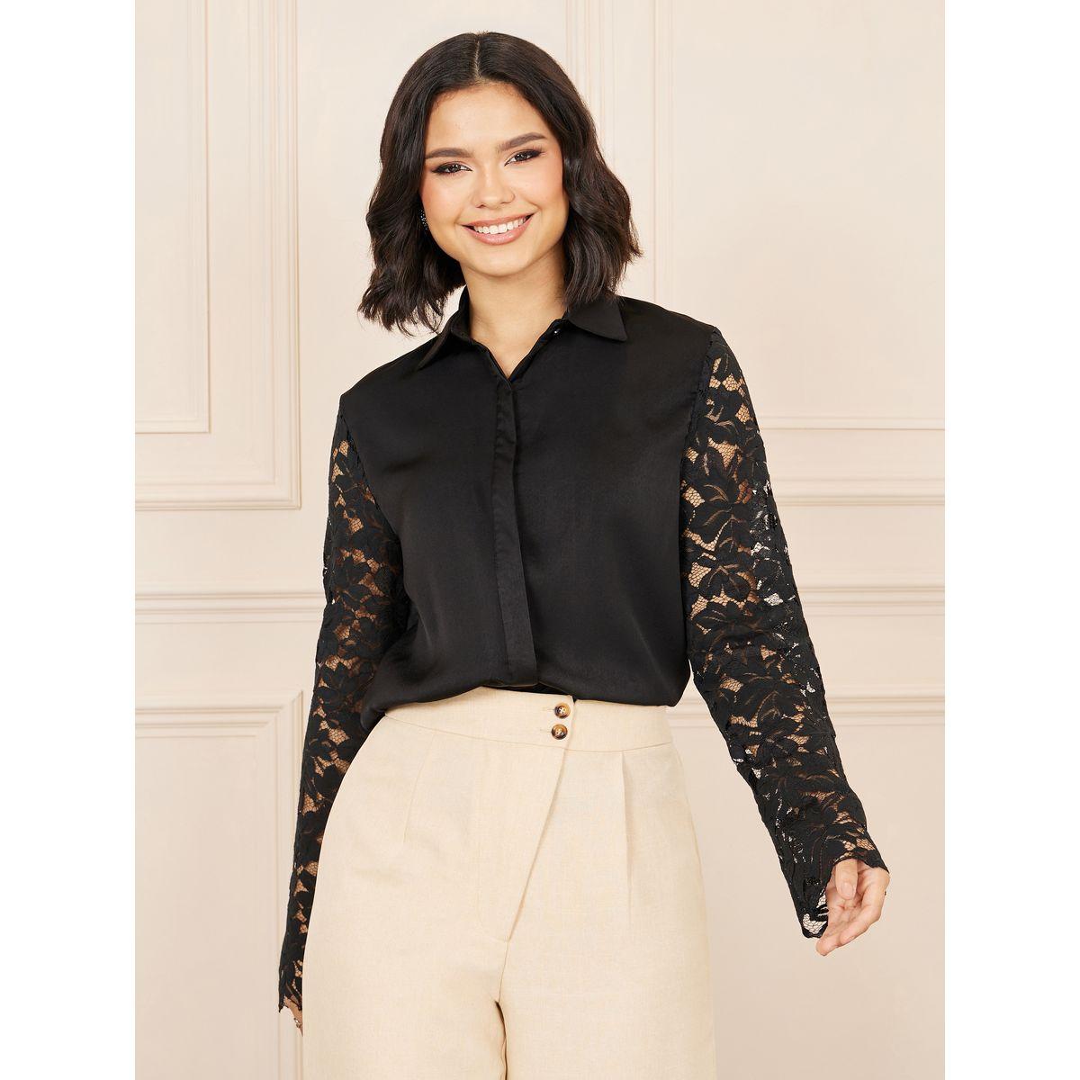 بلوزة بقصة عادية وتفاصيل زهور بدانتيل-women-clothing-shirtsandblouses-shirts-image-1