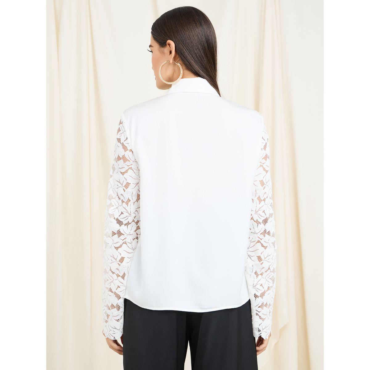 Styli Floral Lace Sleeves Concealed Placket Shirt-women-clothing-shirtsandblouses-shirts-image-5