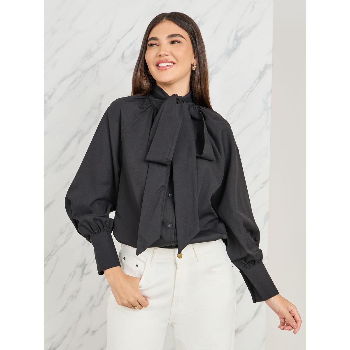 Styli Bow Tie Up Neck Regular Fit Shirt-women-clothing-shirtsandblouses-shirts-image-1